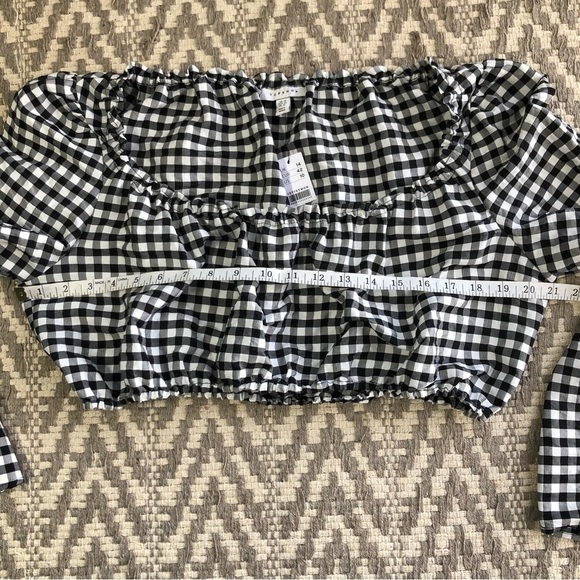 Topshop black and white gingham flute sleeve cropped top size - Picture 9 of 13